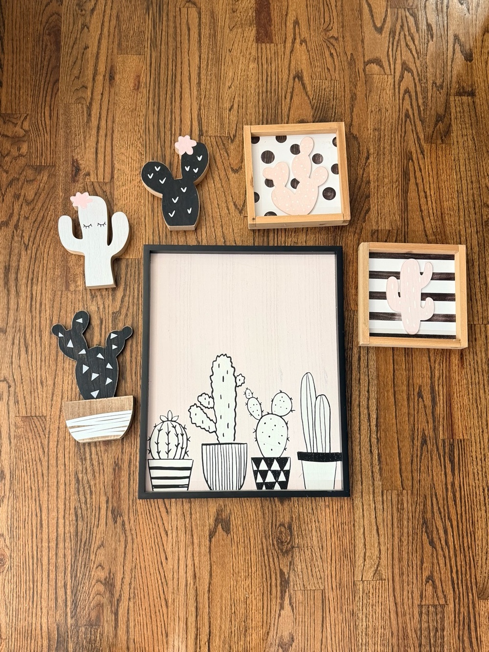 Hobby Lobby Cactus Decor Bundle Wood Wall Art 7pc Pink and Black Set